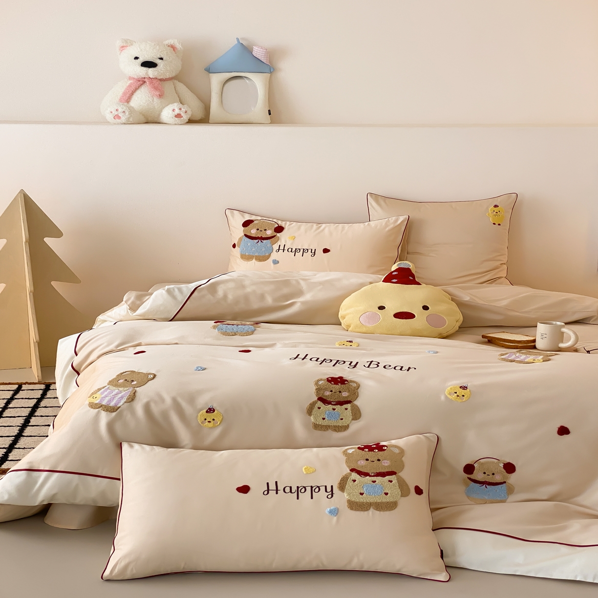 91家纺网 家纺一手货源 找家纺 馨蕊家居 2026新款新品超细旦磨毛高奢系列四件套 磨毛卡通-奶油泡芙