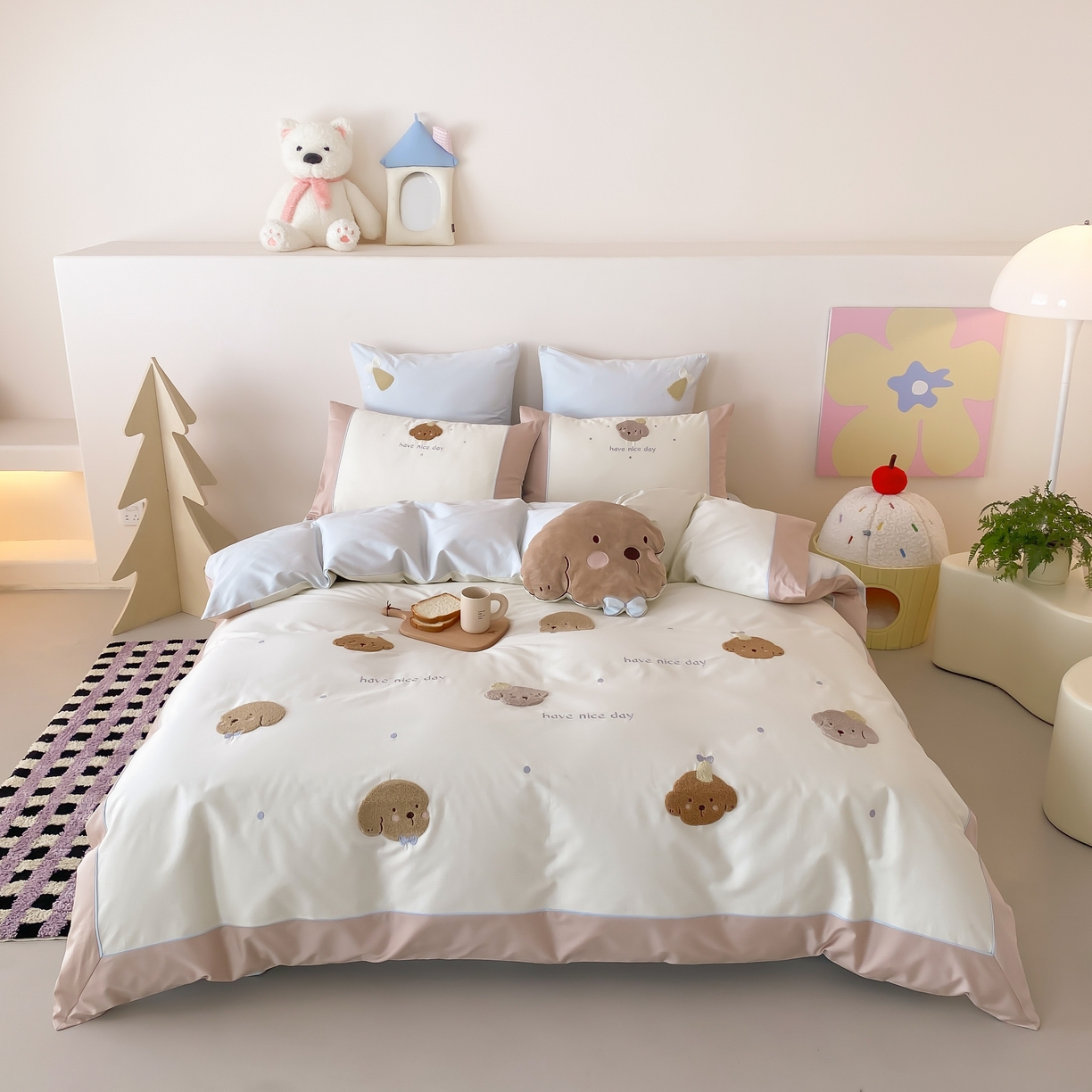 馨蕊家居 2026新款新品超细旦磨毛高奢系列四件套 磨毛卡通-奶糖