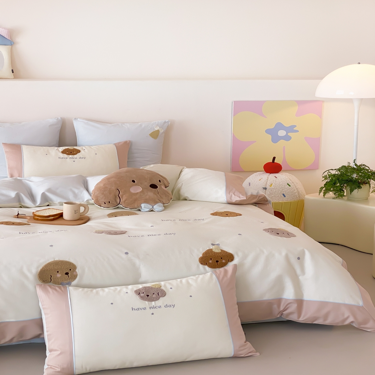 91家纺网 家纺一手货源 找家纺 馨蕊家居 2026新款新品超细旦磨毛高奢系列四件套 磨毛卡通-奶糖