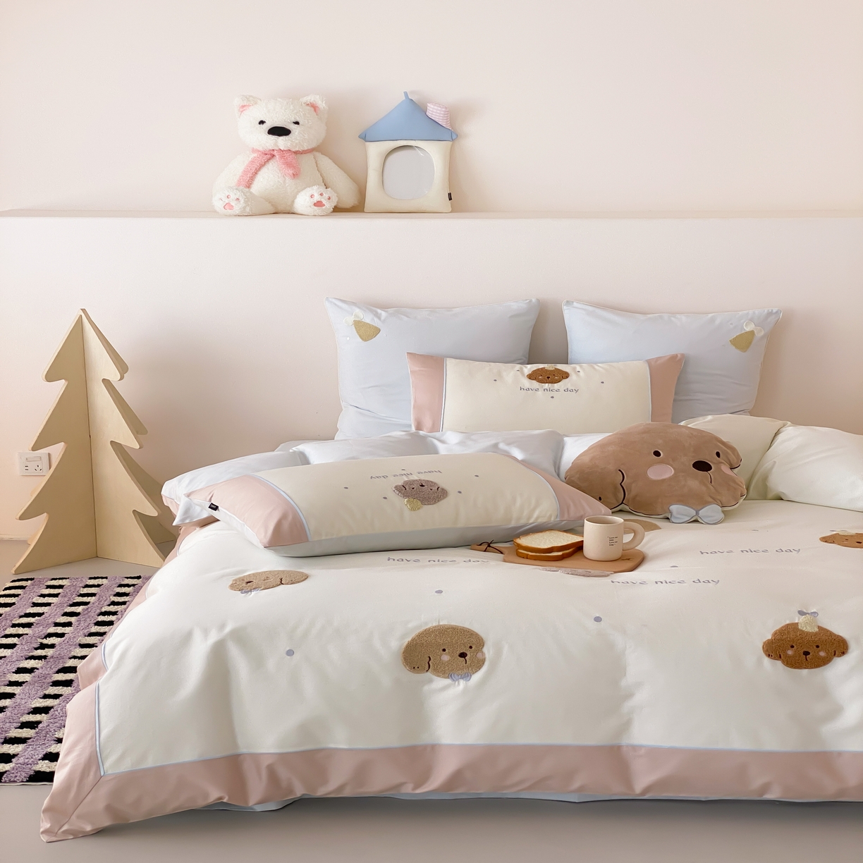 91家纺网 家纺一手货源 找家纺 馨蕊家居 2026新款新品超细旦磨毛高奢系列四件套 磨毛卡通-奶糖