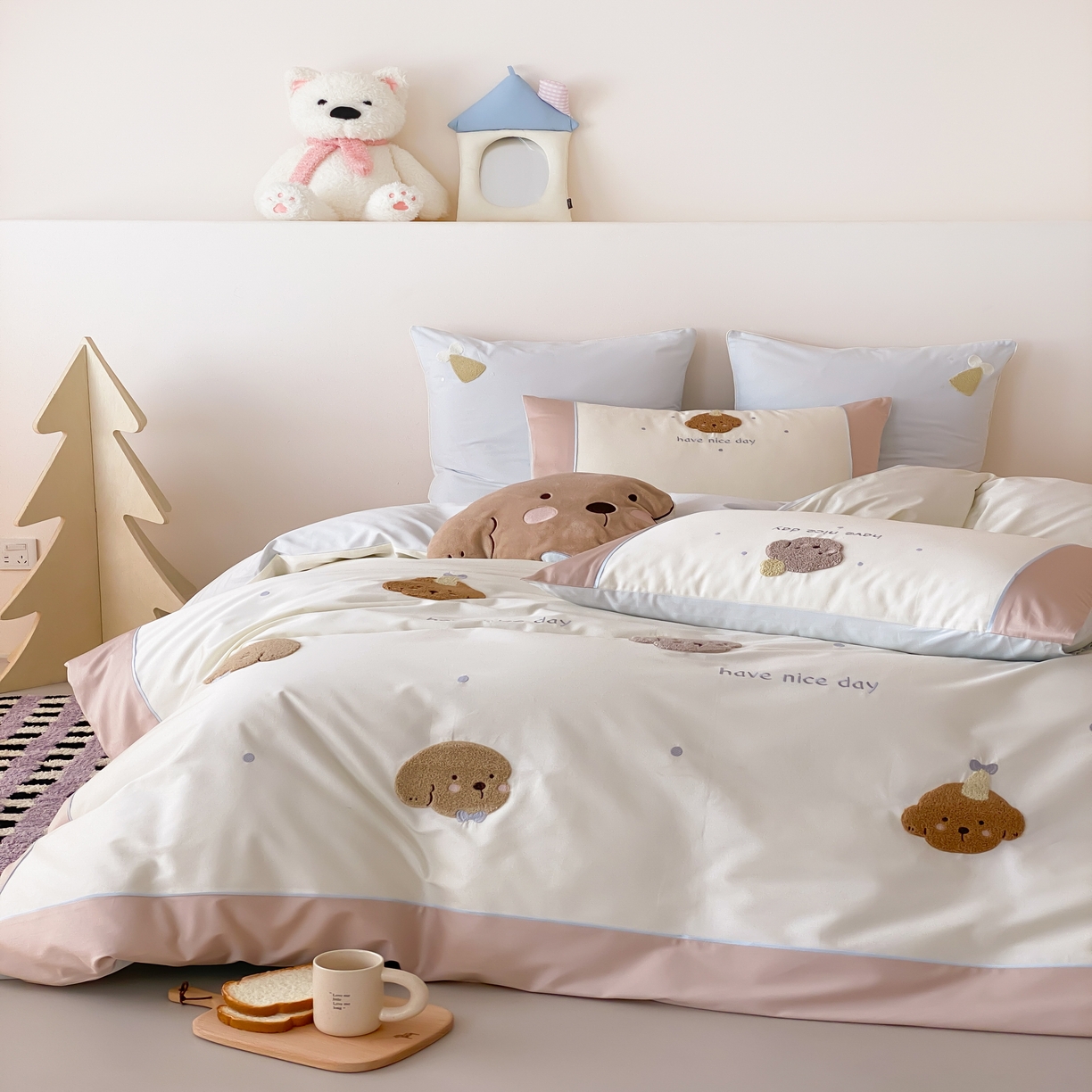 91家纺网 家纺一手货源 找家纺 馨蕊家居 2026新款新品超细旦磨毛高奢系列四件套 磨毛卡通-奶糖