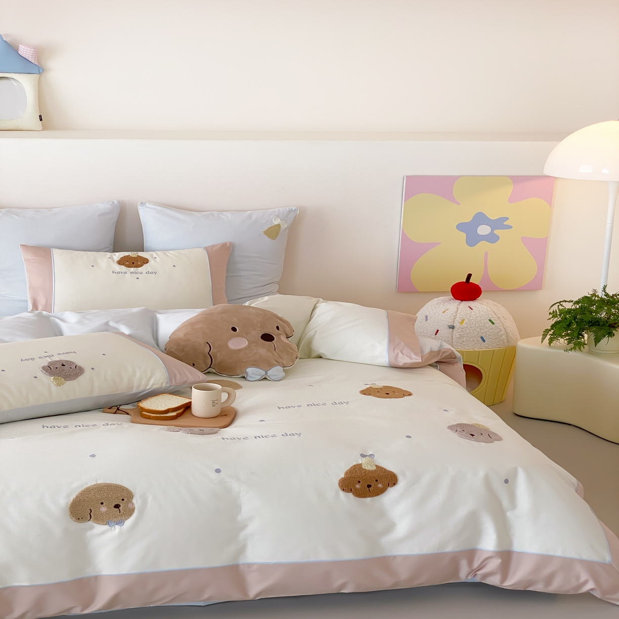 91家纺网 家纺一手货源 找家纺 馨蕊家居 2026新款新品超细旦磨毛高奢系列四件套 磨毛卡通-奶糖