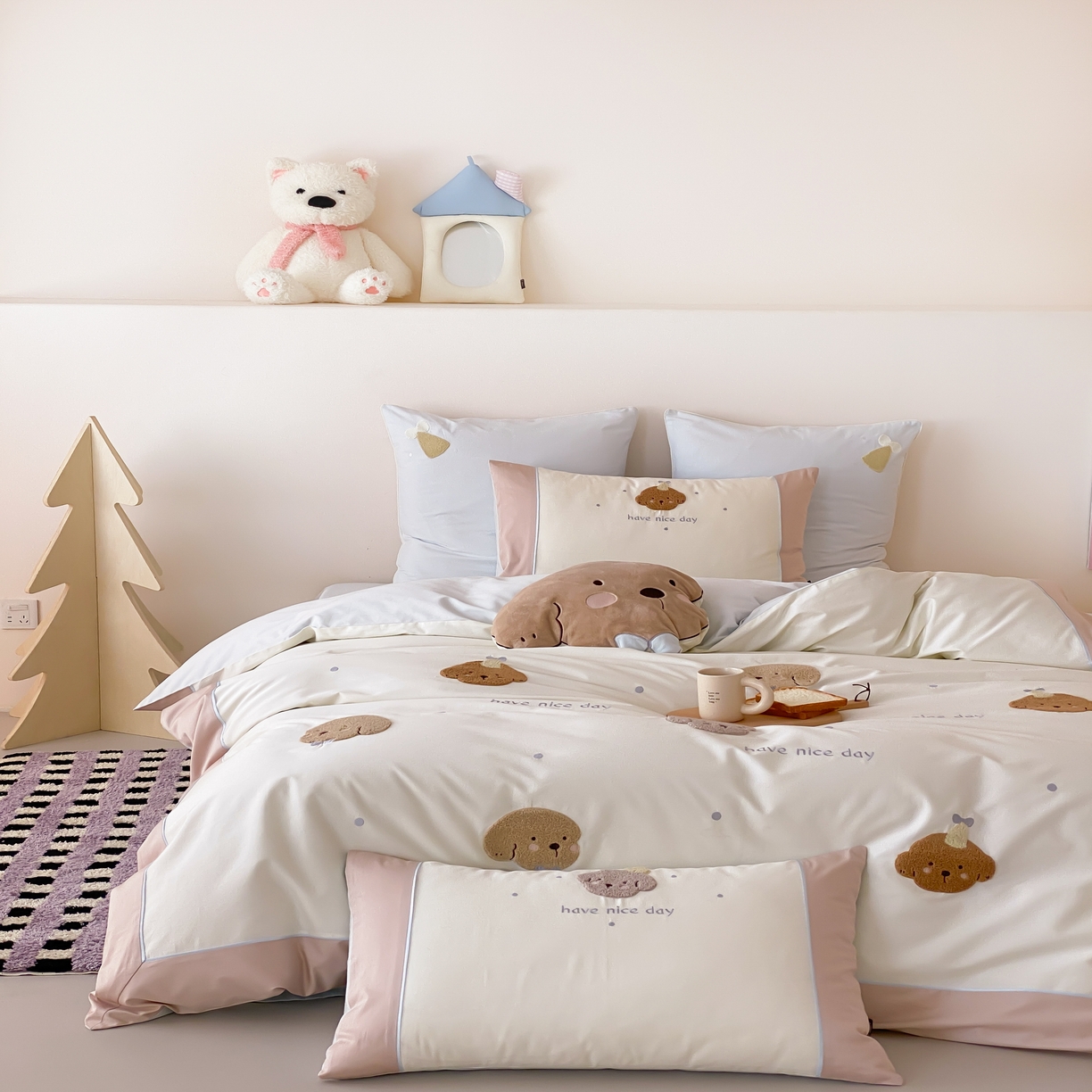 91家纺网 家纺一手货源 找家纺 馨蕊家居 2026新款新品超细旦磨毛高奢系列四件套 磨毛卡通-奶糖