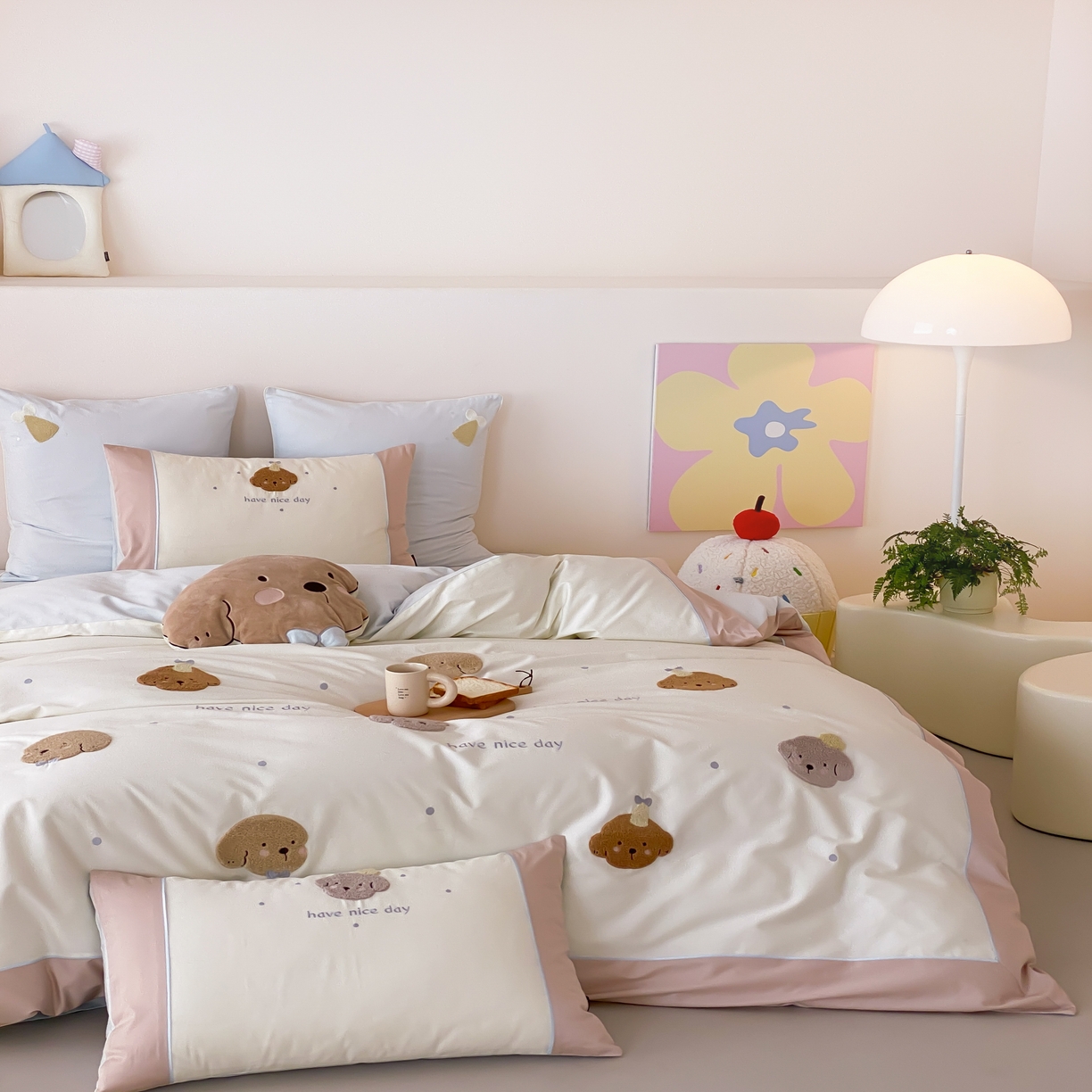 91家纺网 家纺一手货源 找家纺 馨蕊家居 2026新款新品超细旦磨毛高奢系列四件套 磨毛卡通-奶糖