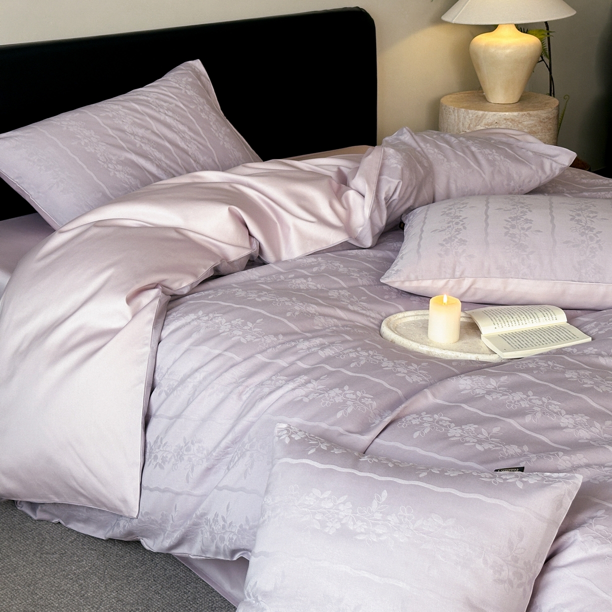 卡巴伦家纺 2026新款全棉纯棉厚织提花四件套 曼柔-浪漫紫