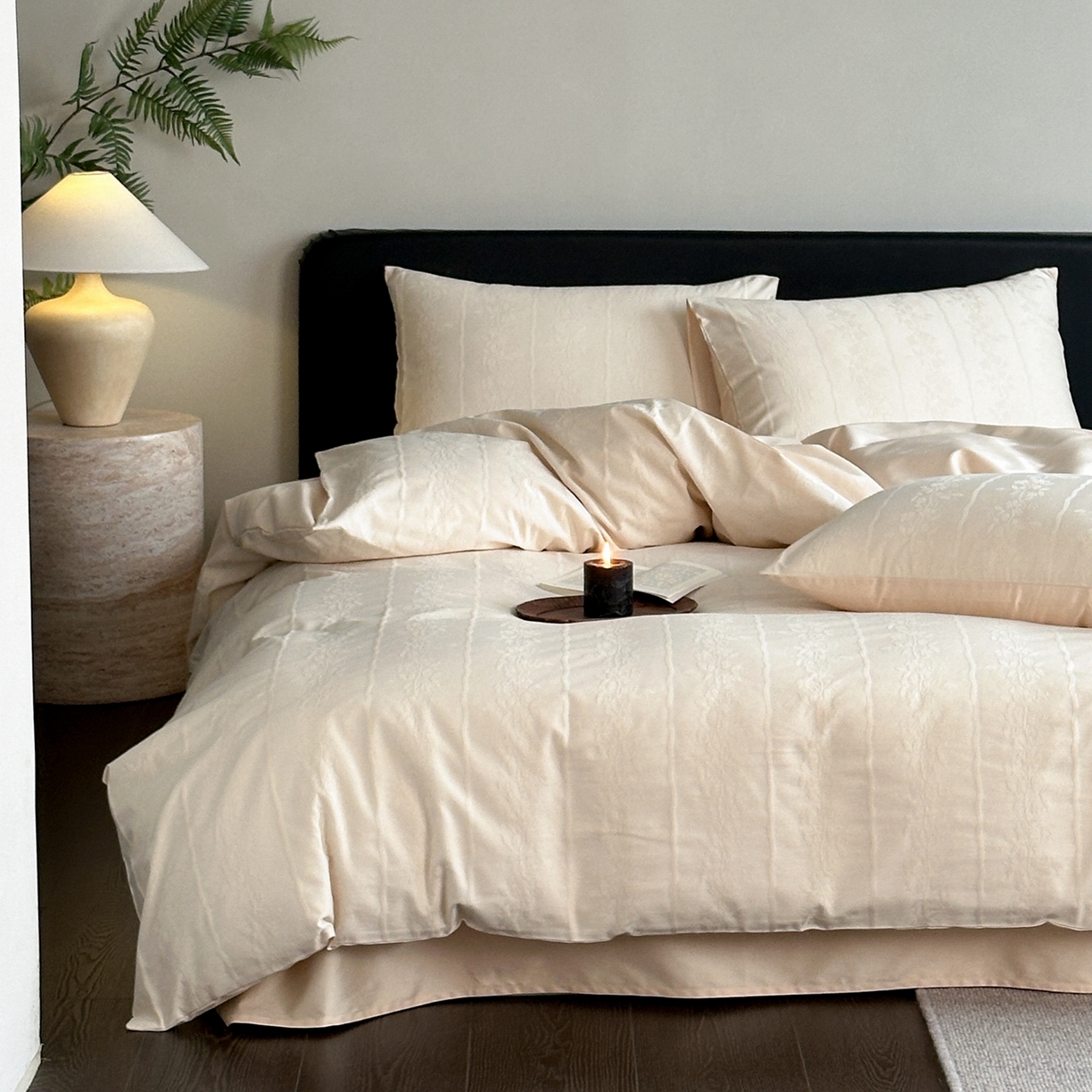 91家纺网 家纺一手货源 找家纺 卡巴伦家纺 2026新款全棉纯棉厚织提花四件套 曼柔-香槟