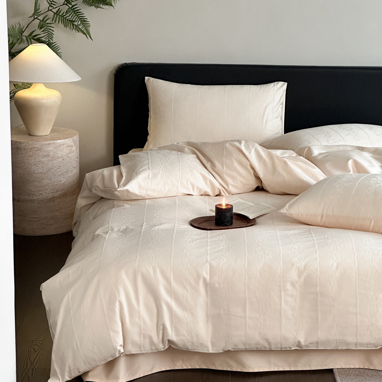 91家纺网 家纺一手货源 找家纺 卡巴伦家纺 2026新款全棉纯棉厚织提花四件套 曼柔-香槟