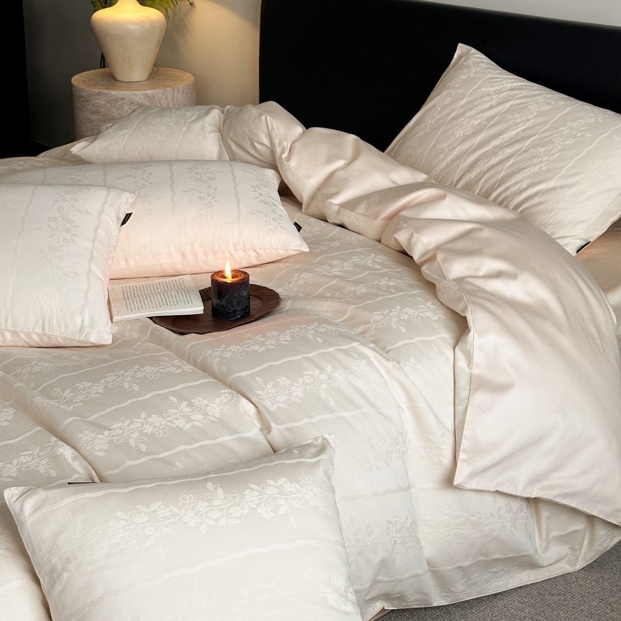 91家纺网 家纺一手货源 找家纺 卡巴伦家纺 2026新款全棉纯棉厚织提花四件套 曼柔-香槟