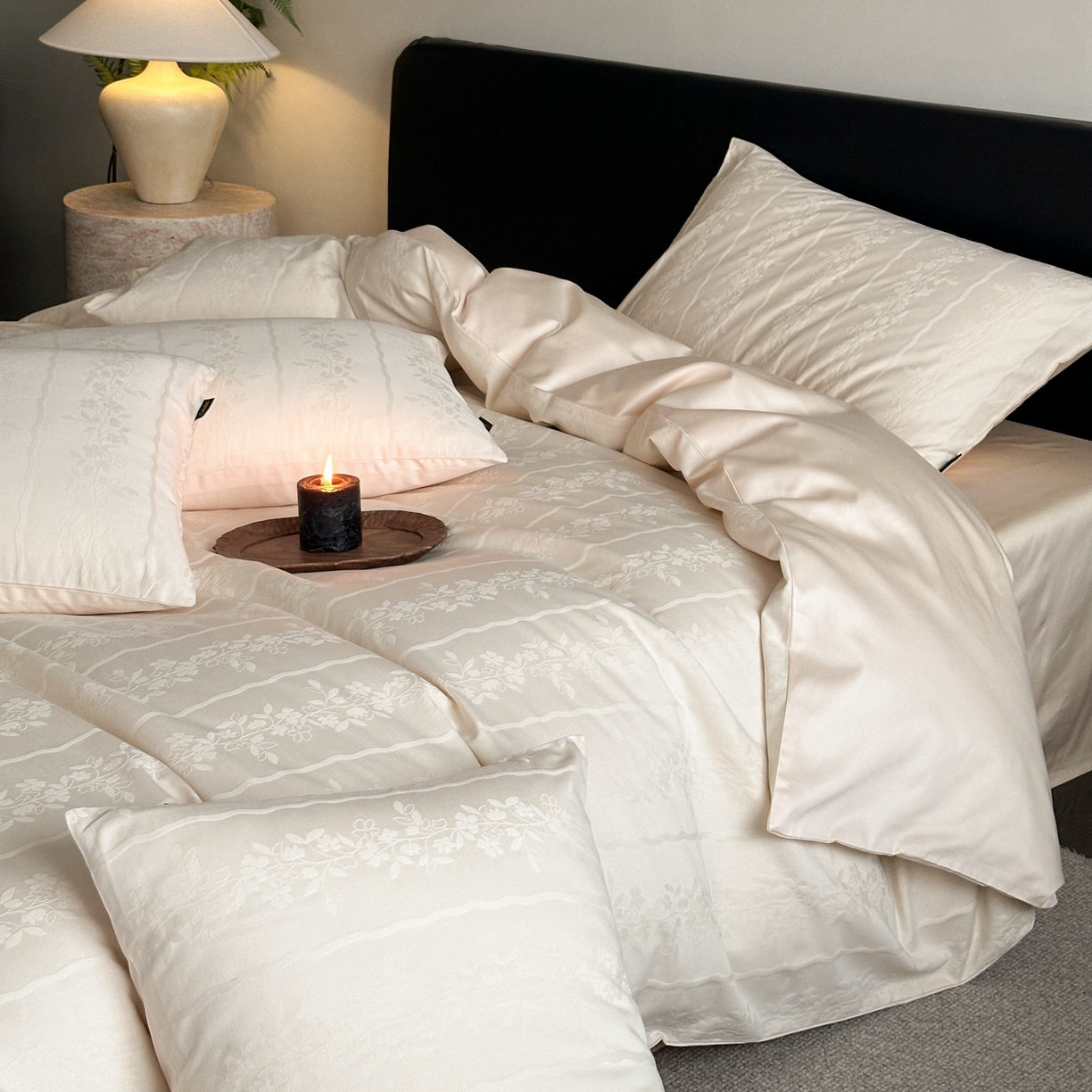 91家纺网 家纺一手货源 找家纺 卡巴伦家纺 2026新款全棉纯棉厚织提花四件套 曼柔-香槟