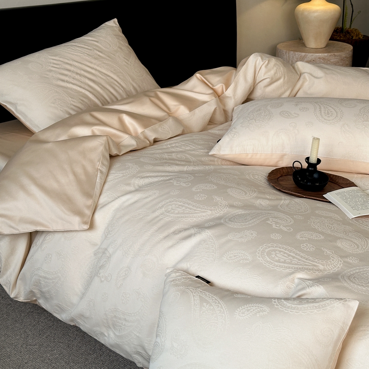 卡巴伦家纺 2026新款全棉纯棉厚织提花四件套 佩斯利-奶茶