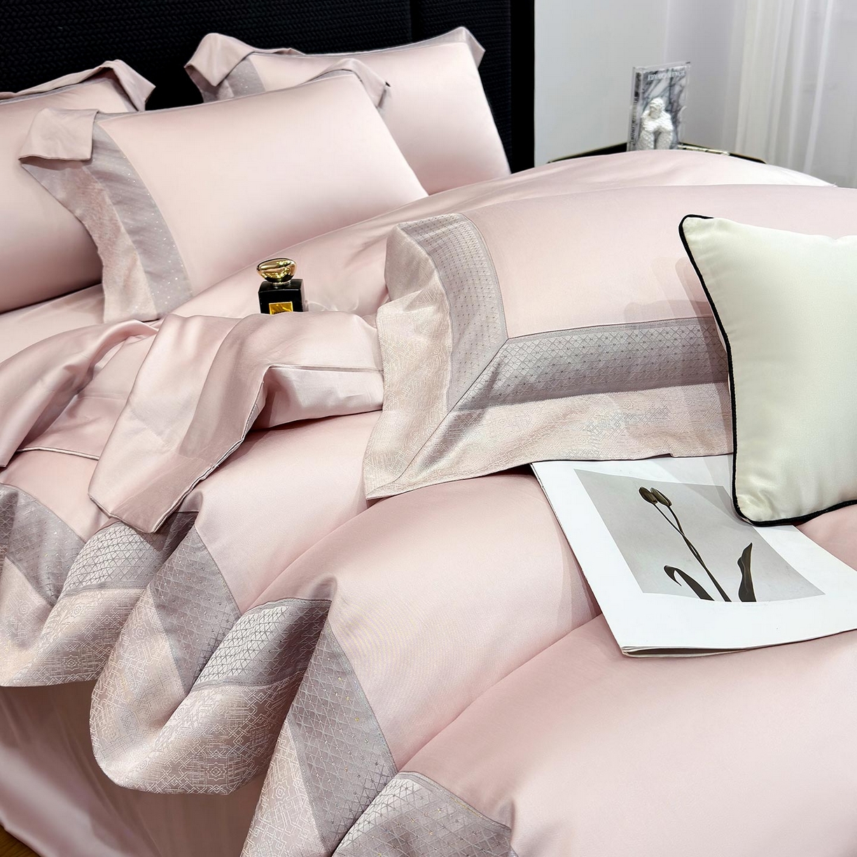 91家纺网 家纺一手货源 找家纺 （总） 2026新款高端轻奢风A类贡缎长绒棉四件套纯棉重工刺绣被套床单高级感床笠床上用品