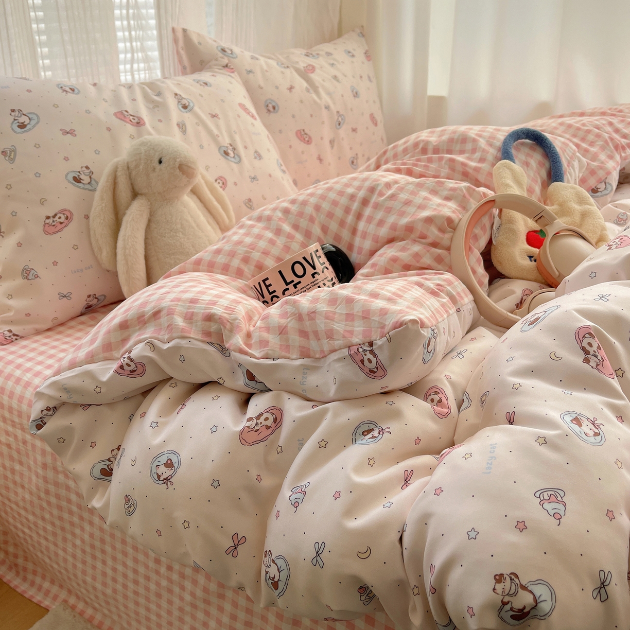 繁花家居 2026简单款水洗棉四件套学生床三件套 小软猫