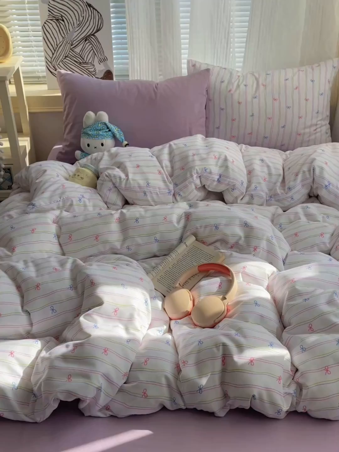 91家纺网 家纺一手货源 找家纺 繁花家居 2026简单款水洗棉四件套学生床三件套 曲线蝴蝶结