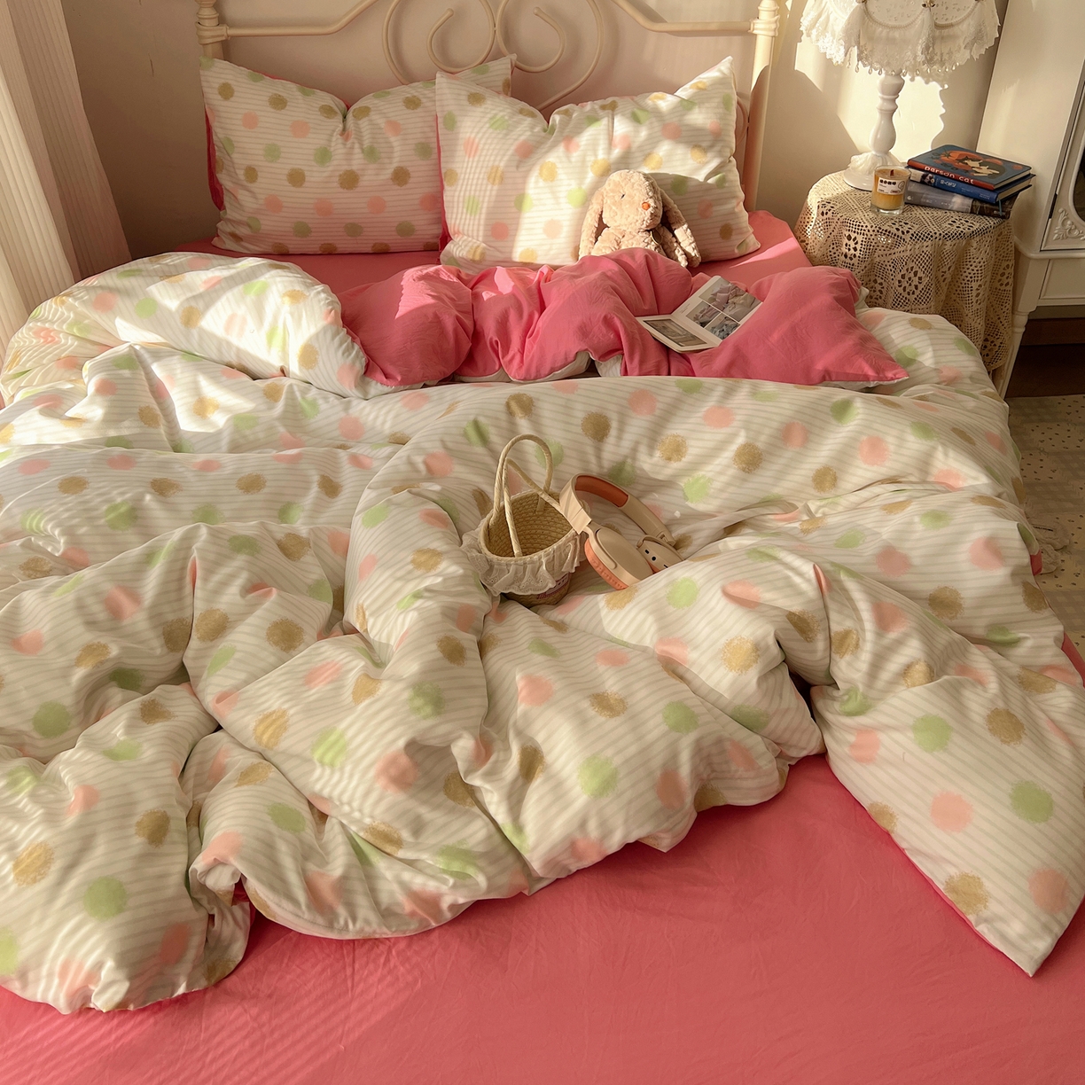 91家纺网 家纺一手货源 找家纺 繁花家居 2026简单款水洗棉四件套学生床三件套 芭乐可丽卷