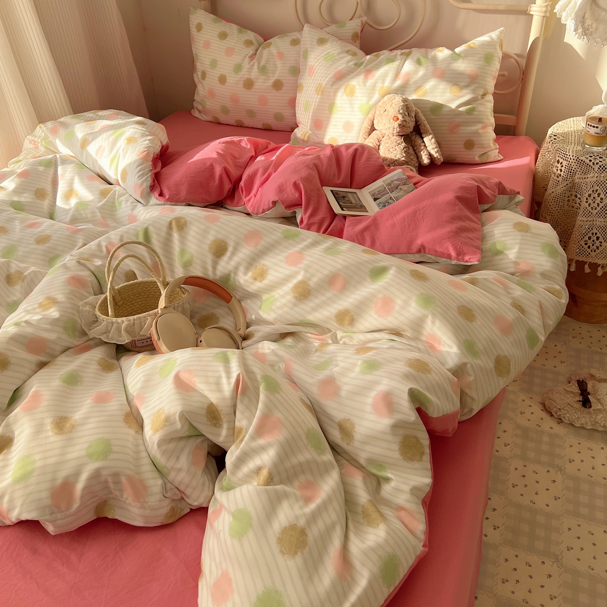 91家纺网 家纺一手货源 找家纺 繁花家居 2026简单款水洗棉四件套学生床三件套 芭乐可丽卷