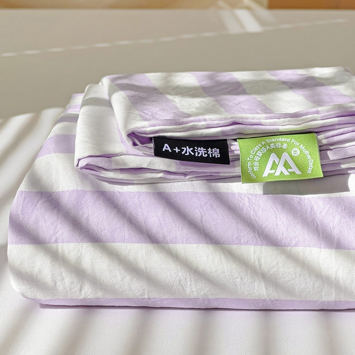 爱彼家纺 2026春夏新款中条床单水洗棉亲肤柔软床单三件套-条纹系列一 雅紫中条