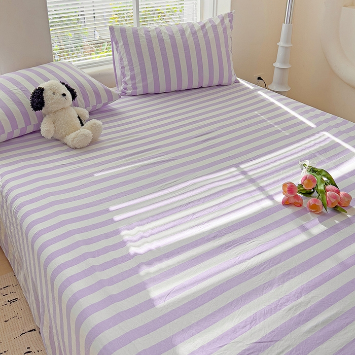 91家纺网 家纺一手货源 找家纺 爱彼家纺 2026春夏新款中条床单水洗棉亲肤柔软床单三件套-条纹系列一 雅紫中条