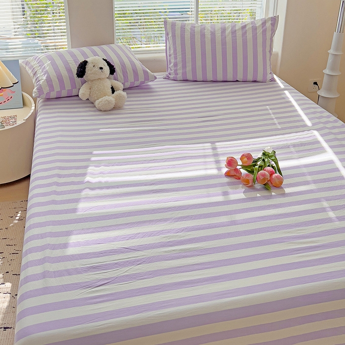 91家纺网 家纺一手货源 找家纺 爱彼家纺 2026春夏新款中条床单水洗棉亲肤柔软床单三件套-条纹系列一 雅紫中条