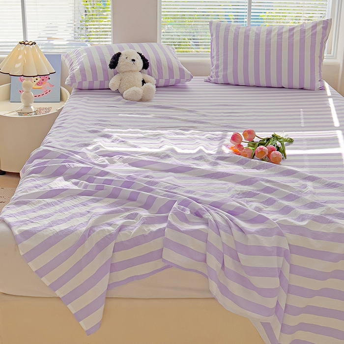 91家纺网 家纺一手货源 找家纺 爱彼家纺 2026春夏新款中条床单水洗棉亲肤柔软床单三件套-条纹系列一 雅紫中条