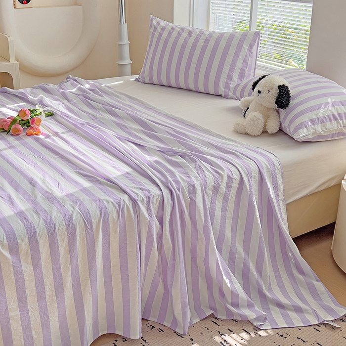 91家纺网 家纺一手货源 找家纺 爱彼家纺 2026春夏新款中条床单水洗棉亲肤柔软床单三件套-条纹系列一 雅紫中条