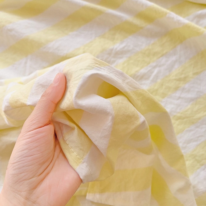 91家纺网 家纺一手货源 找家纺 爱彼家纺 2026春夏新款中条床单水洗棉亲肤柔软床单三件套-条纹系列一 鹅黄中条