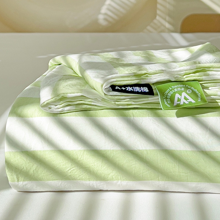 爱彼家纺 2026春夏新款中条床单水洗棉亲肤柔软床单三件套-条纹系列一 果绿中条