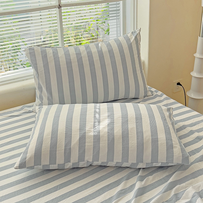 91家纺网 家纺一手货源 找家纺 爱彼家纺 2026春夏新款中条床单水洗棉亲肤柔软床单三件套-条纹系列一 蓝灰中条