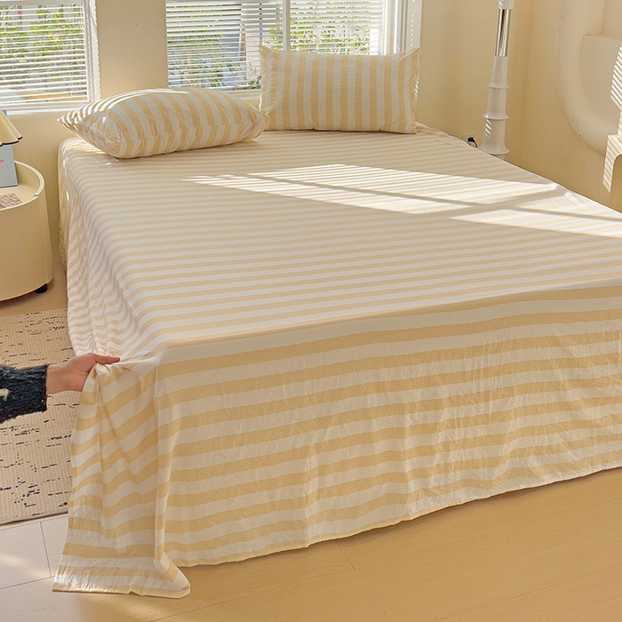 91家纺网 家纺一手货源 找家纺 爱彼家纺 2026春夏新款中条床单水洗棉亲肤柔软床单三件套-条纹系列一 浅驼中条