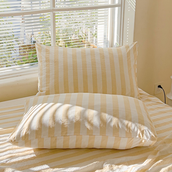 91家纺网 家纺一手货源 找家纺 爱彼家纺 2026春夏新款中条床单水洗棉亲肤柔软床单三件套-条纹系列一 浅驼中条