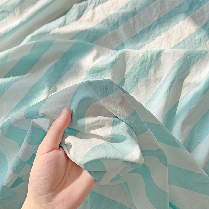 91家纺网 家纺一手货源 找家纺 爱彼家纺 2026春夏新款中条床单水洗棉亲肤柔软床单三件套-条纹系列一 青绿中条