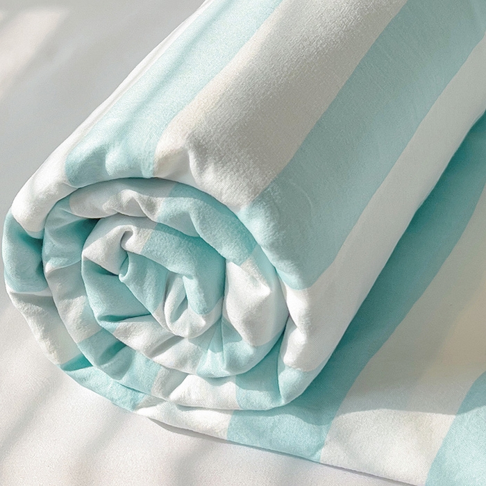 91家纺网 家纺一手货源 找家纺 爱彼家纺 2026春夏新款中条床单水洗棉亲肤柔软床单三件套-条纹系列一 青绿中条