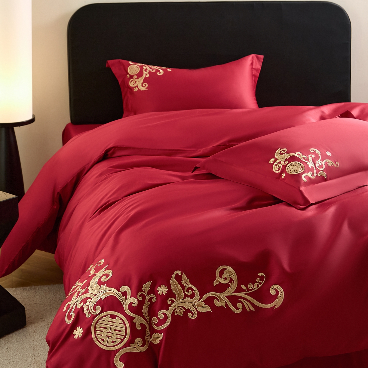 91家纺网 家纺一手货源 找家纺 （总）ONE TWO ONE 121 【会员-20】 【控价商品】【提供买家秀】  2026新款100s长绒棉全棉床上用品结婚四件套刺绣款