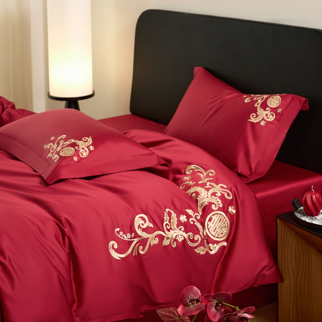 91家纺网 家纺一手货源 找家纺 （总）ONE TWO ONE 121 【会员-20】 【控价商品】【提供买家秀】  2026新款100s长绒棉全棉床上用品结婚四件套刺绣款