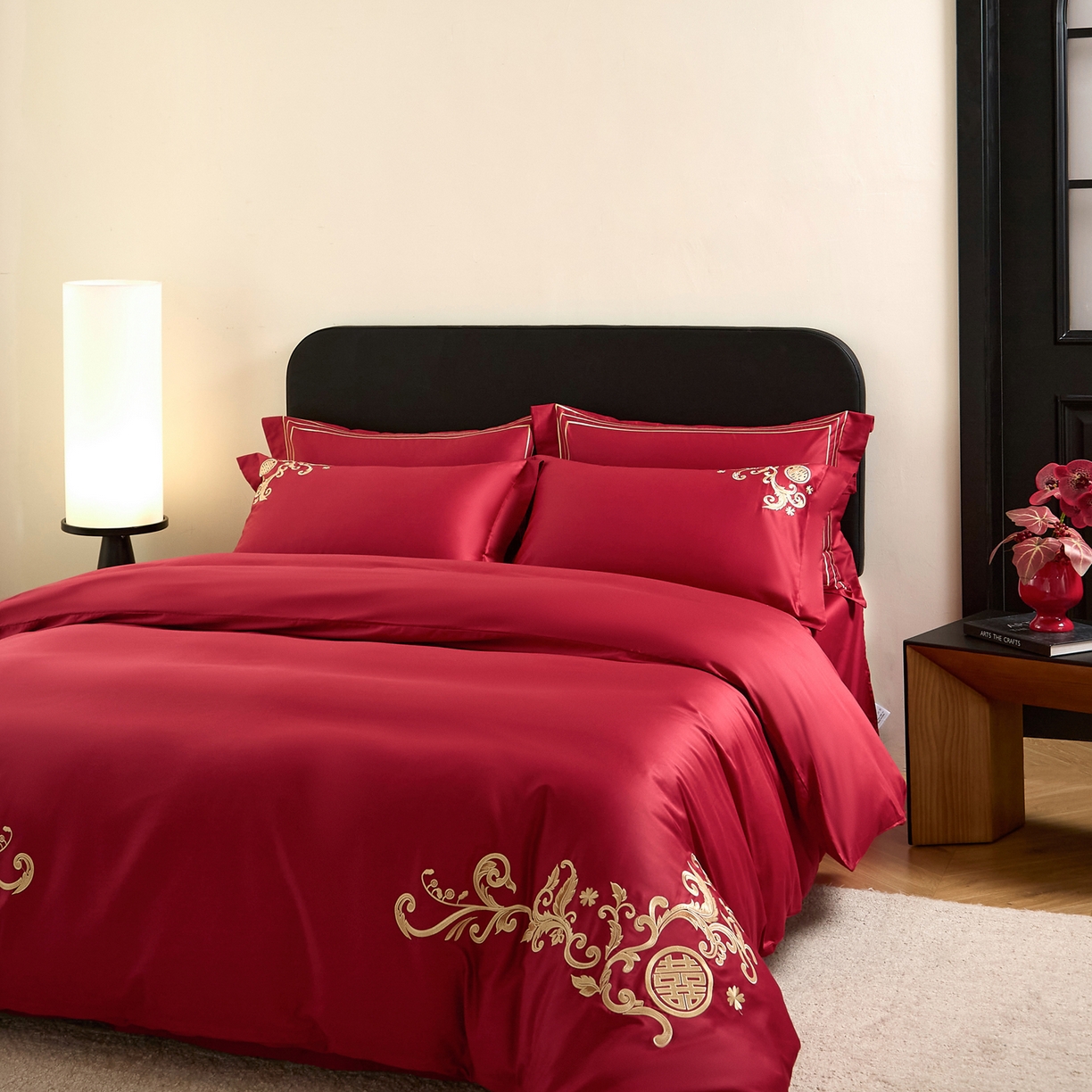 91家纺网 家纺一手货源 找家纺 （总）ONE TWO ONE 121 【会员-20】 【控价商品】【提供买家秀】  2026新款100s长绒棉全棉床上用品结婚四件套刺绣款