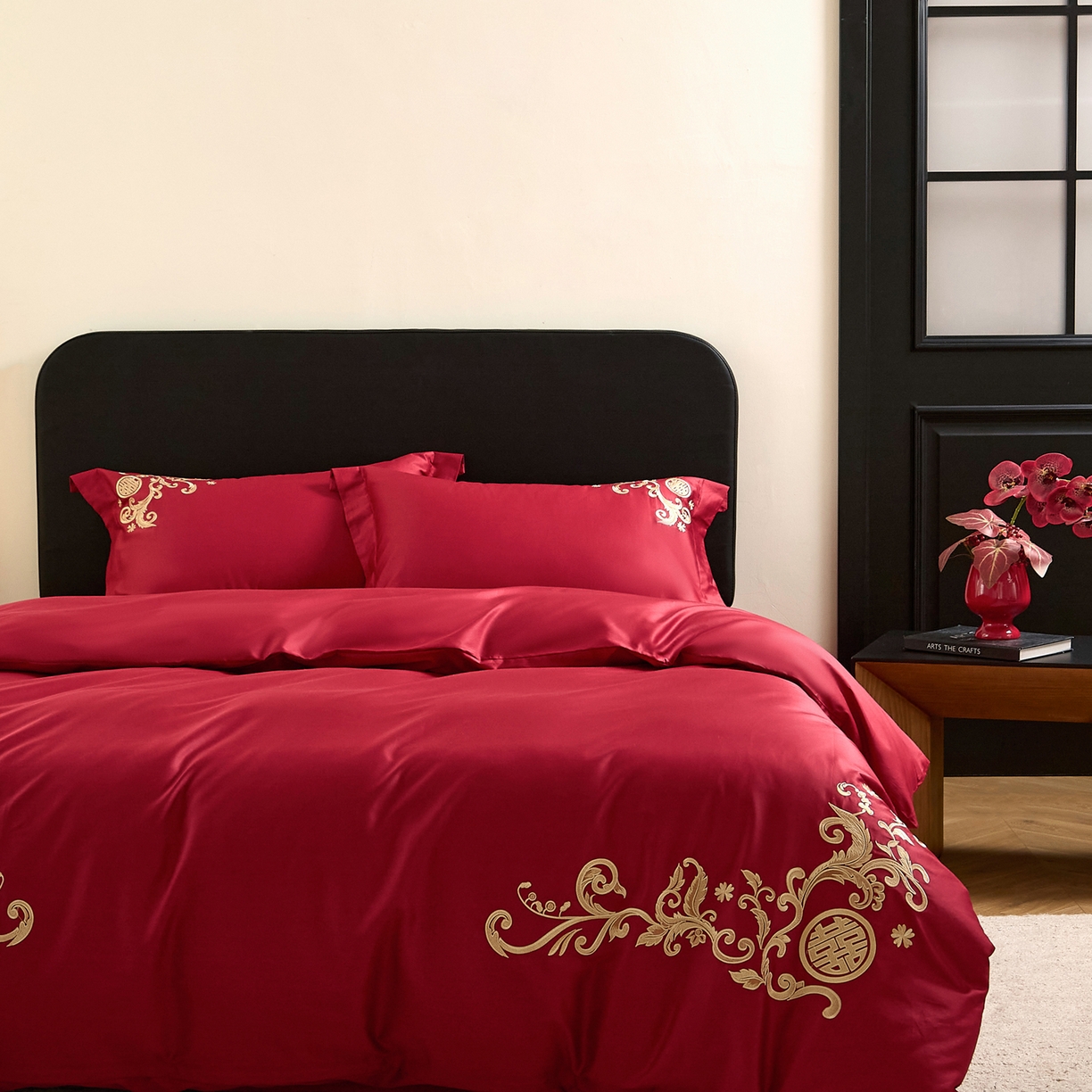 91家纺网 家纺一手货源 找家纺 （总）ONE TWO ONE 121 【会员-20】 【控价商品】【提供买家秀】  2026新款100s长绒棉全棉床上用品结婚四件套刺绣款