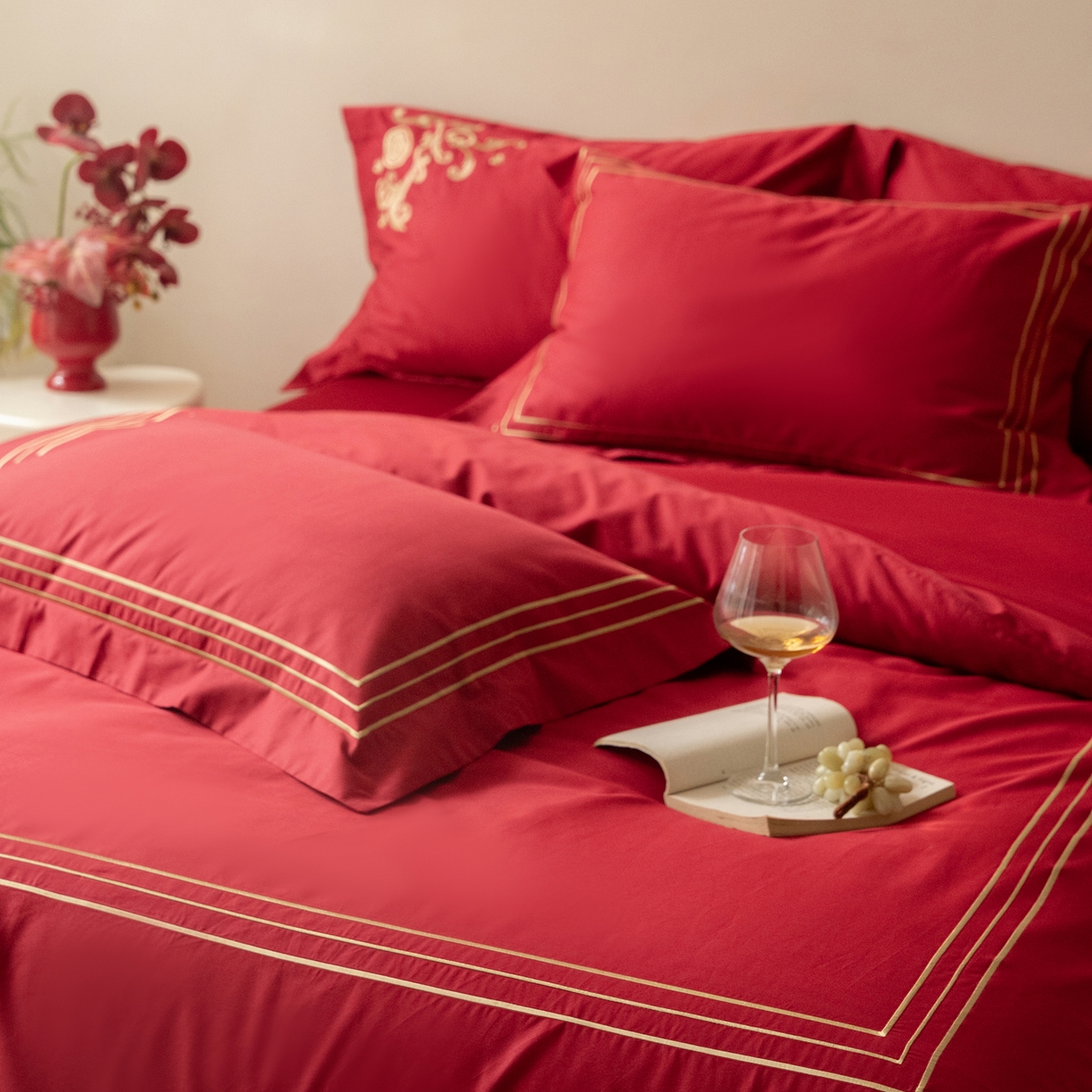 91家纺网 家纺一手货源 找家纺 （总）ONE TWO ONE 121 【会员-20】 【控价商品】【提供买家秀】  2026新款100s长绒棉全棉床上用品结婚四件套刺绣款