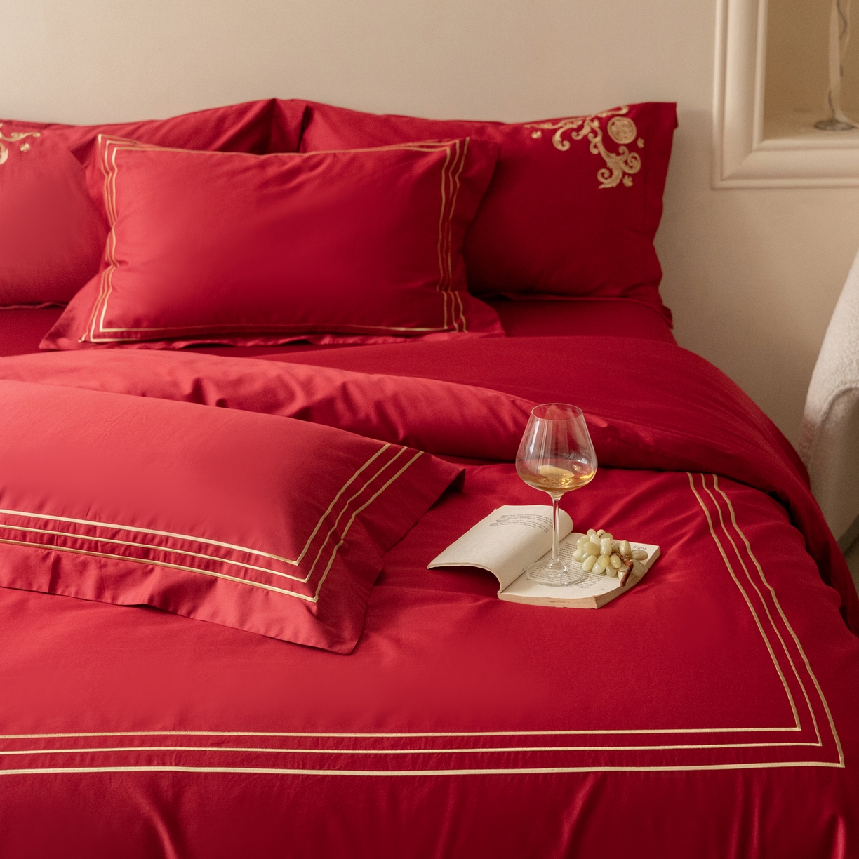 91家纺网 家纺一手货源 找家纺 （总）ONE TWO ONE 121 【会员-20】 【控价商品】【提供买家秀】  2026新款100s长绒棉全棉床上用品结婚四件套刺绣款