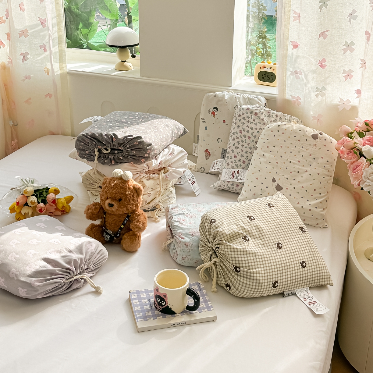 91家纺网 家纺一手货源 找家纺 （总）斯卡诺家纺 2026新款春夏古法水洗仿棉云感纱四件套小布袋五件套