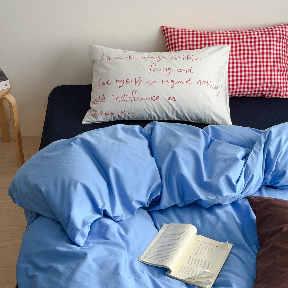 91家纺网 家纺一手货源 找家纺 艾沁家纺 2026新款40s全棉水洗棉色织水洗棉撞色四件套 斯里兰卡-枕套（红格+巧克力）