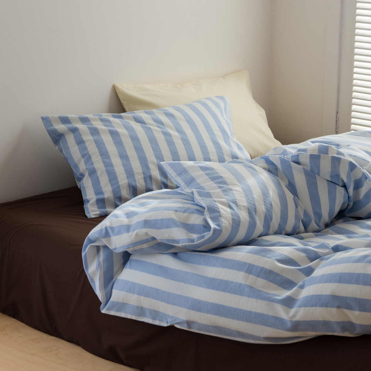 艾沁家纺 2026新款全棉色织水洗棉格子条纹混搭四件套 优山美地-枕套（蓝条+奶黄）