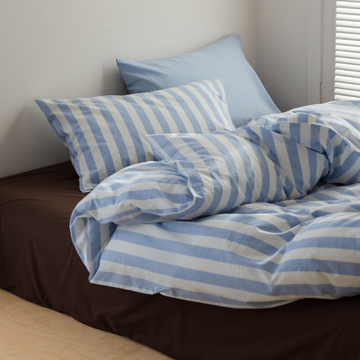 艾沁家纺 2026新款全棉色织水洗棉格子条纹混搭四件套 优山美地-枕套（蓝条+浅蓝）