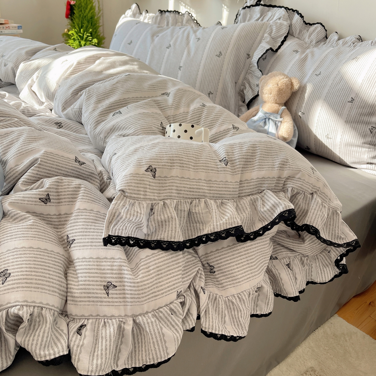 91家纺网 家纺一手货源 找家纺 （总）三朵家纺 2026新款40支13070全棉纯棉韩版法式花边四件套