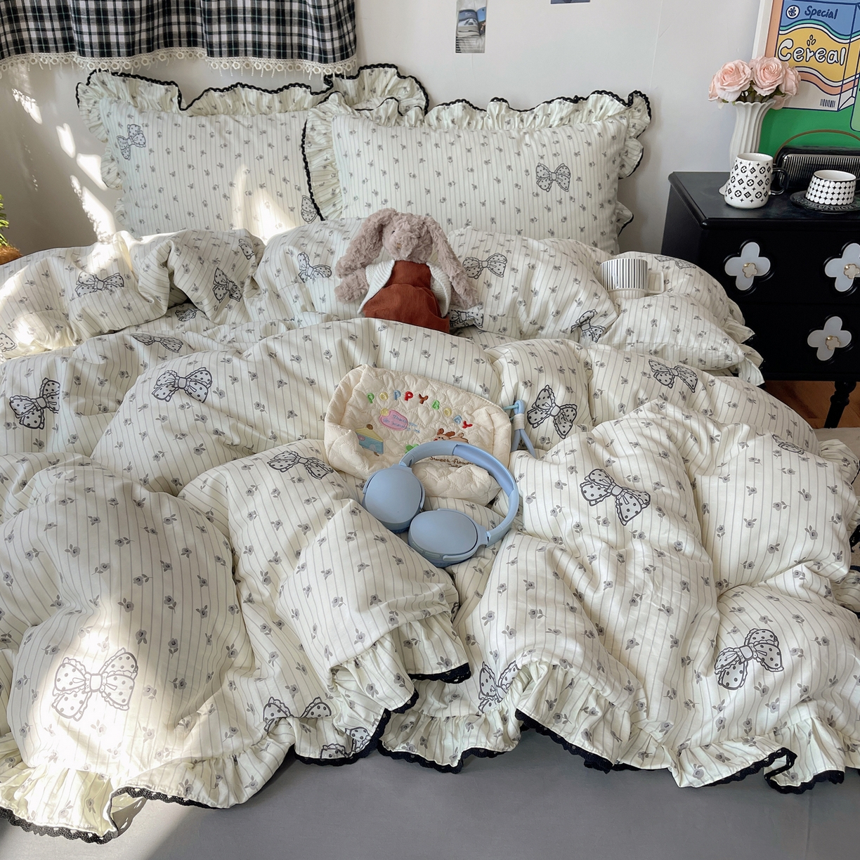 91家纺网 家纺一手货源 找家纺 （总）三朵家纺 2026新款40支13070全棉纯棉韩版法式花边四件套