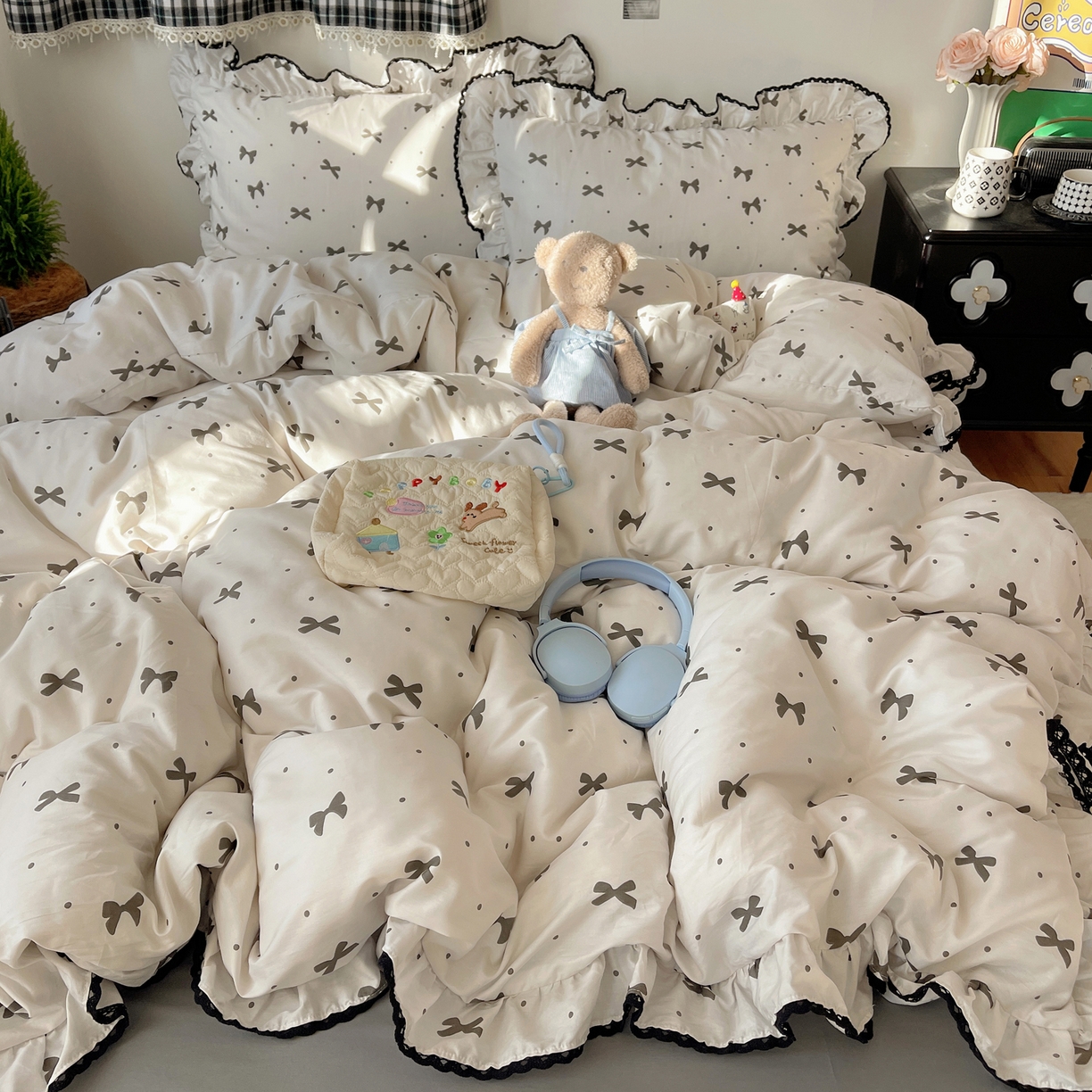 91家纺网 家纺一手货源 找家纺 （总）三朵家纺 2026新款40支13070全棉纯棉韩版法式花边四件套