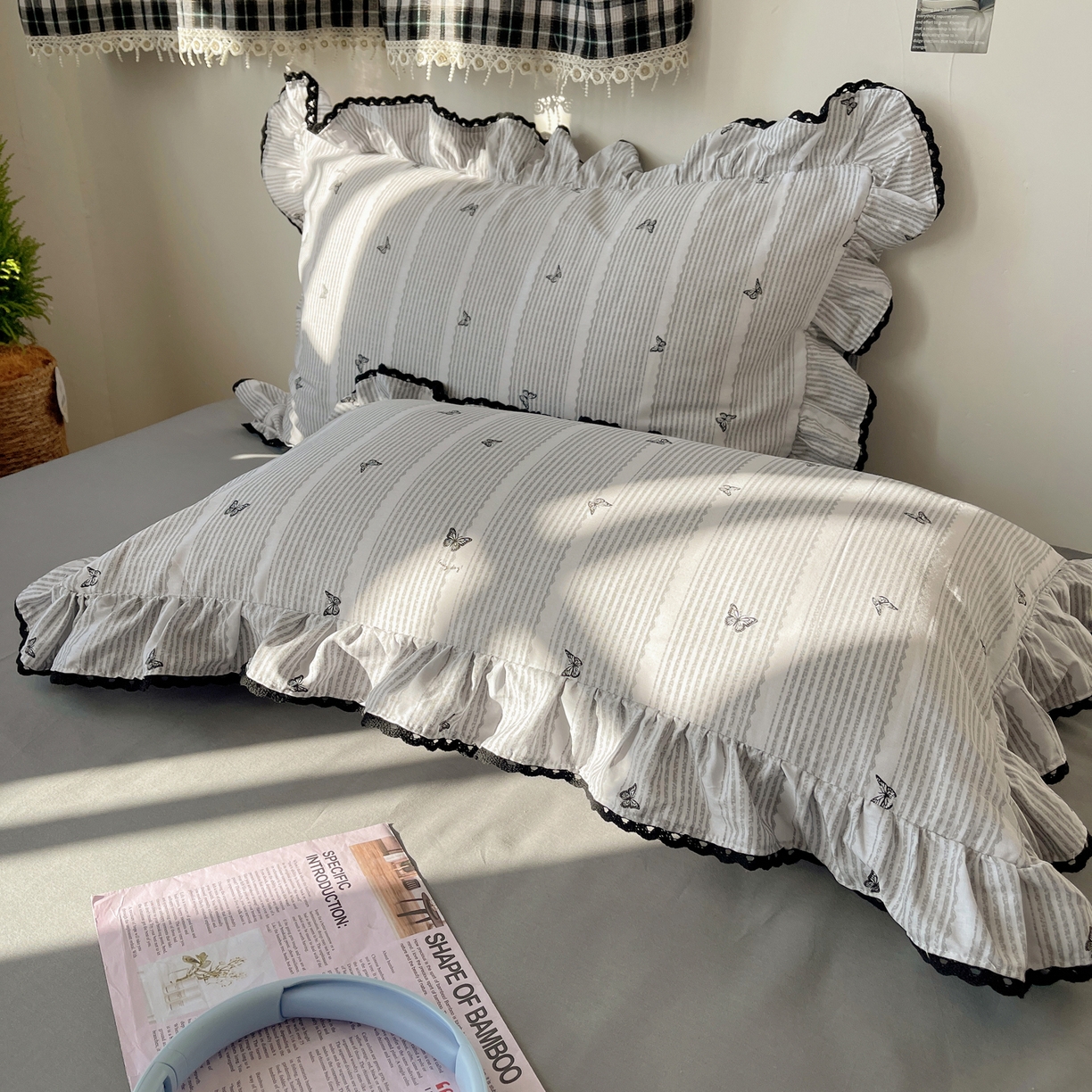 91家纺网 家纺一手货源 找家纺 三朵家纺 2026新款40支13070全棉纯棉韩版法式花边四件套 蝶舞飞扬