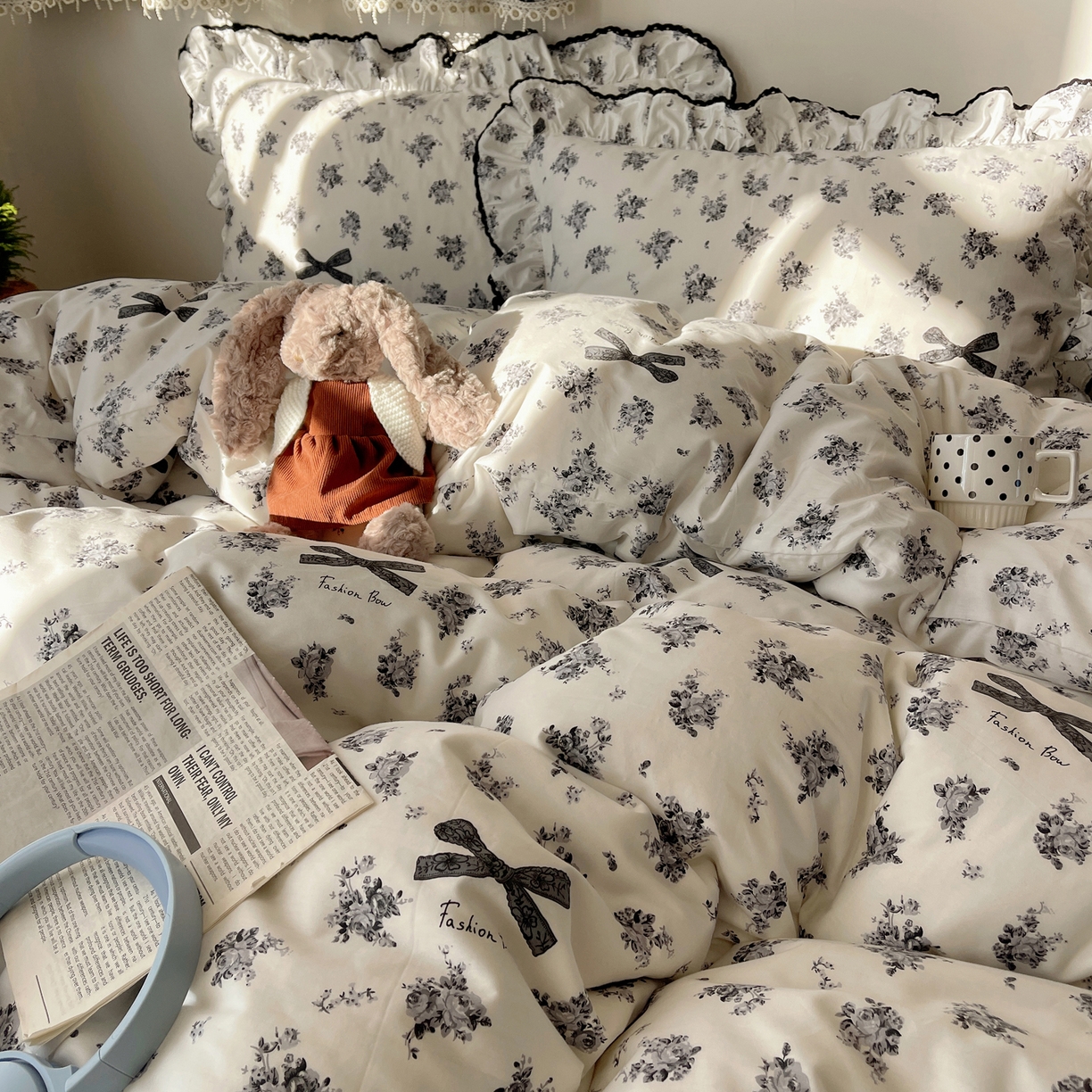 91家纺网 家纺一手货源 找家纺 三朵家纺 2026新款40支13070全棉纯棉韩版法式花边四件套 蝴蝶花语