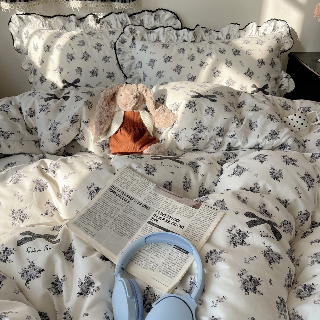 91家纺网 家纺一手货源 找家纺 三朵家纺 2026新款40支13070全棉纯棉韩版法式花边四件套 蝴蝶花语