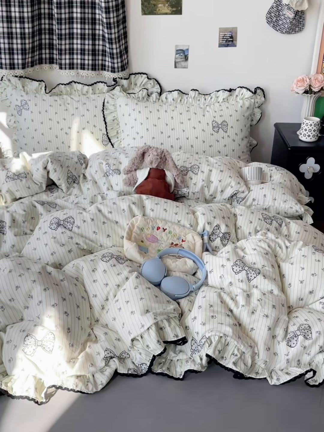 91家纺网 家纺一手货源 找家纺 三朵家纺 2026新款40支13070全棉纯棉韩版法式花边四件套 圆点蝴蝶结