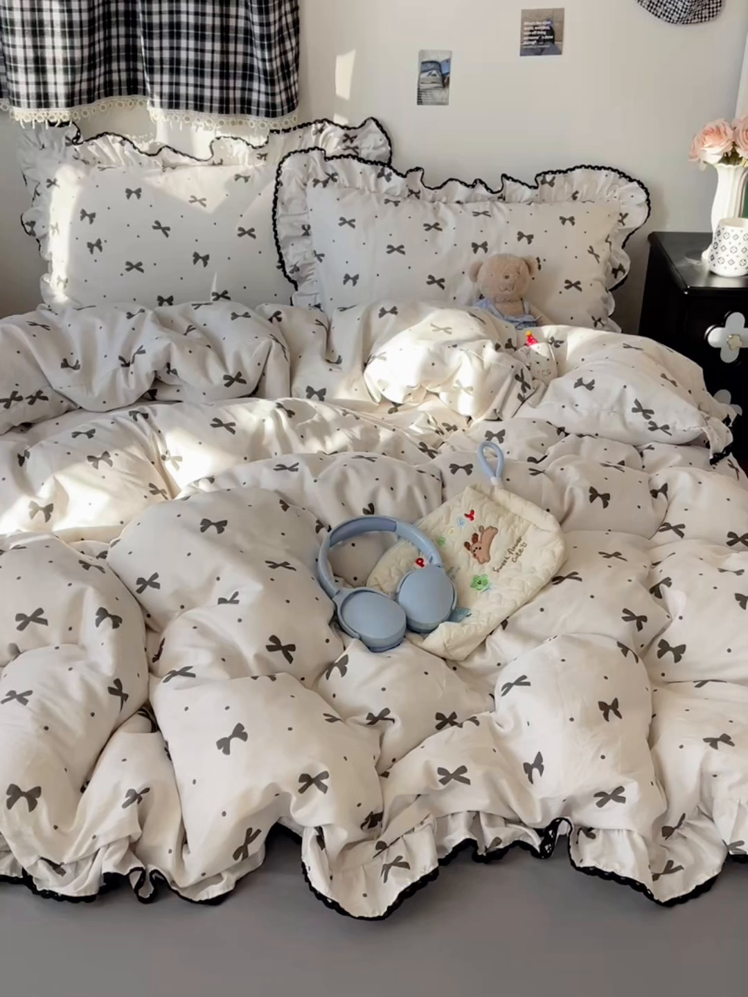 91家纺网 家纺一手货源 找家纺 三朵家纺 2026新款40支13070全棉纯棉韩版法式花边四件套 可爱蝴蝶结