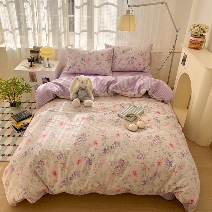 91家纺网 家纺一手货源 找家纺 曼之夏 2026新款全棉印花花卉四件套 锦簇